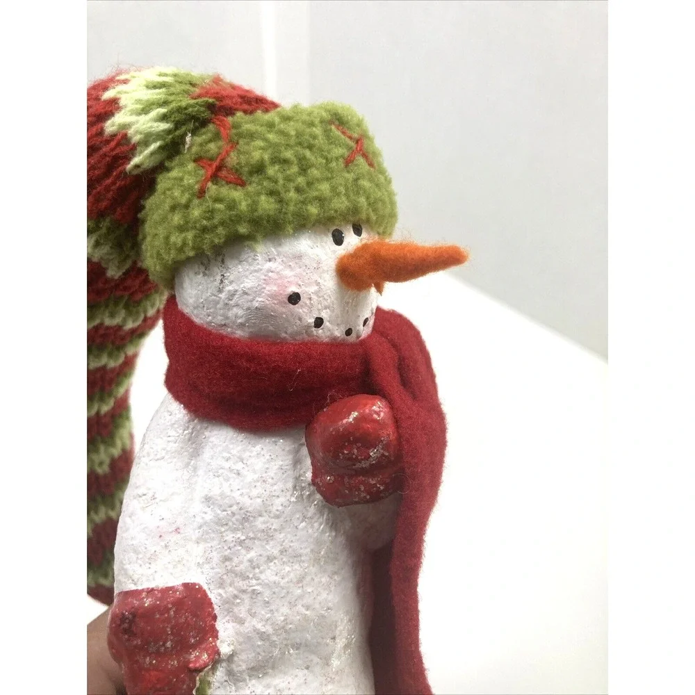 Rare Snowman With Long Knit Hat‎ Quirky Unique Whimsical Figurine 11.5